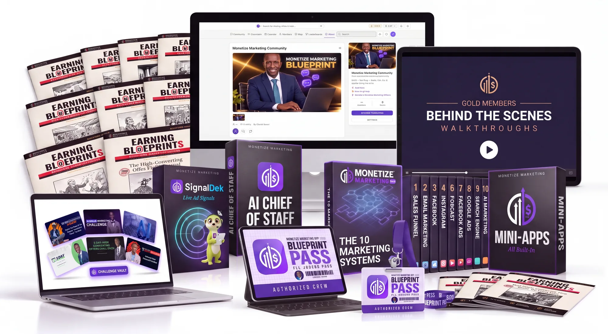 Everything in the Blueprint Pass offer together: Monetize Marketing, the mini-apps, the Challenge Vault and the Blueprint Pass